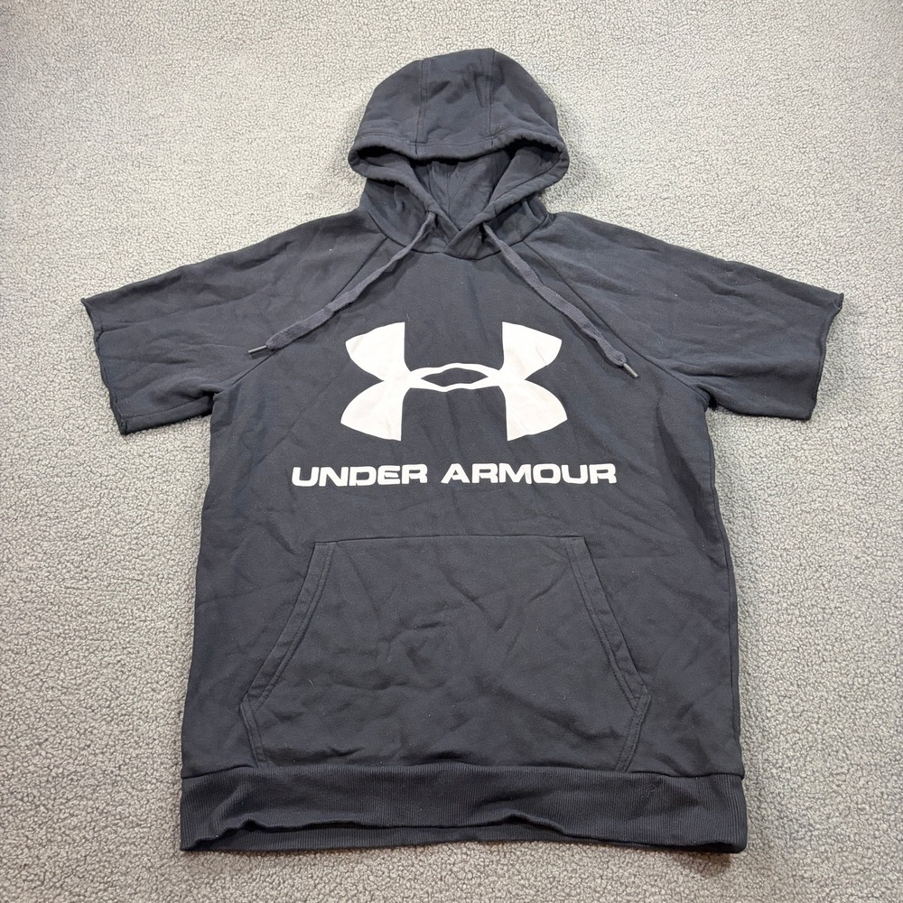 Under Armour Hoodie Mens M Black Rival Terry Short Sleeve Logo 1345624 Pullover